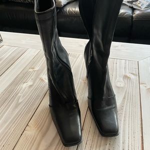 Black block heel boots